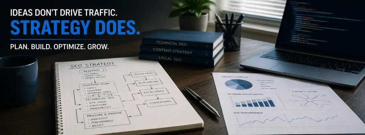Content planning materials showing how SEO strategy turns ideas into stronger website pages