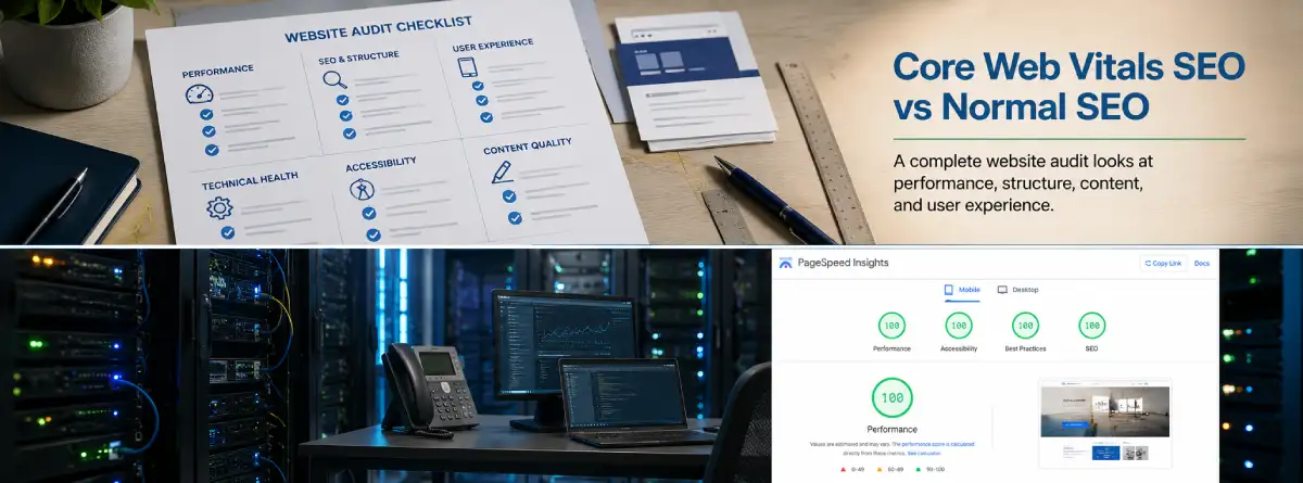 Clean server and performance workspace representing website speed and technical SEO support