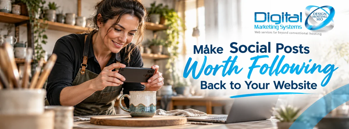 Business owner publishing a useful social update connected to company information