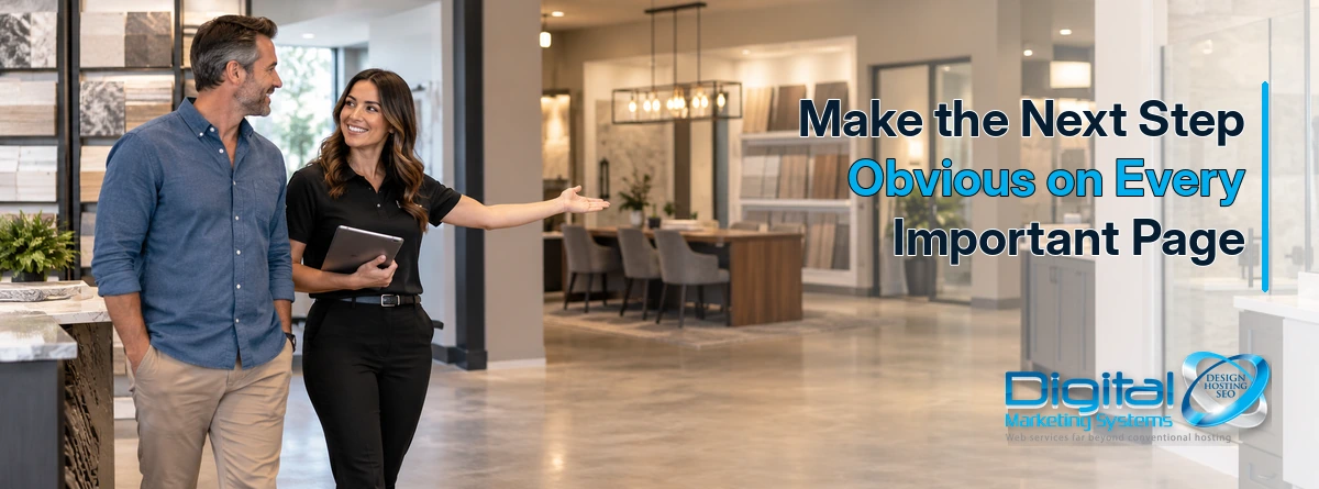 Business staff member guiding a customer toward the next step during a clear service experience
