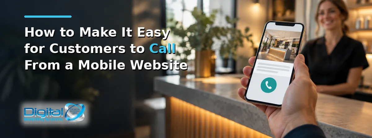 Mobile website displays a click-to-call link beside the business phone number