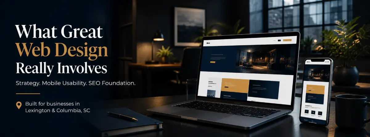 Responsive website design review on laptop and mobile screens for a South Carolina business