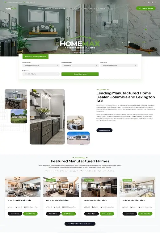 Web design Lexington SC portfolio screenshot for HomeMax manufactured home dealer